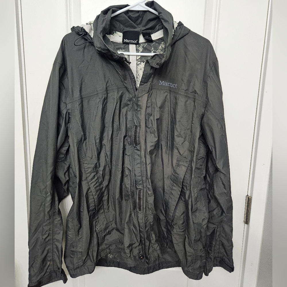 Marmot Windbreaker Jacket Large Black Hooded Full Zip Anorak Rain